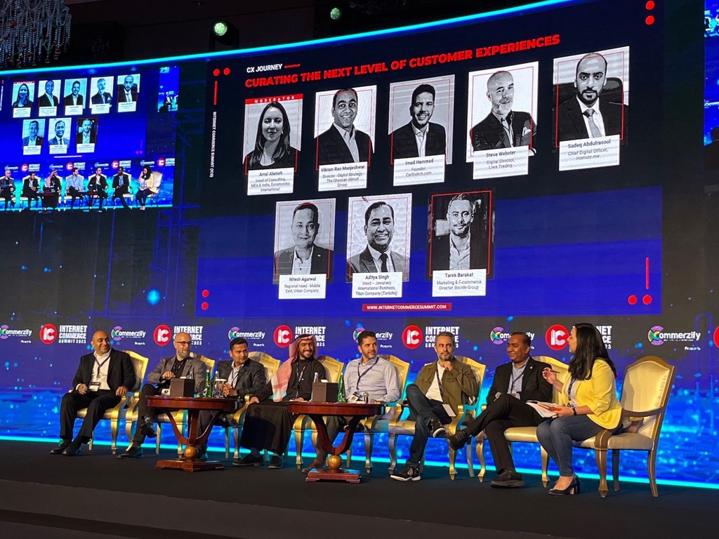 Steve Webster named on the on-screen speaker panel at the Internet Commerce Summit, Dubai